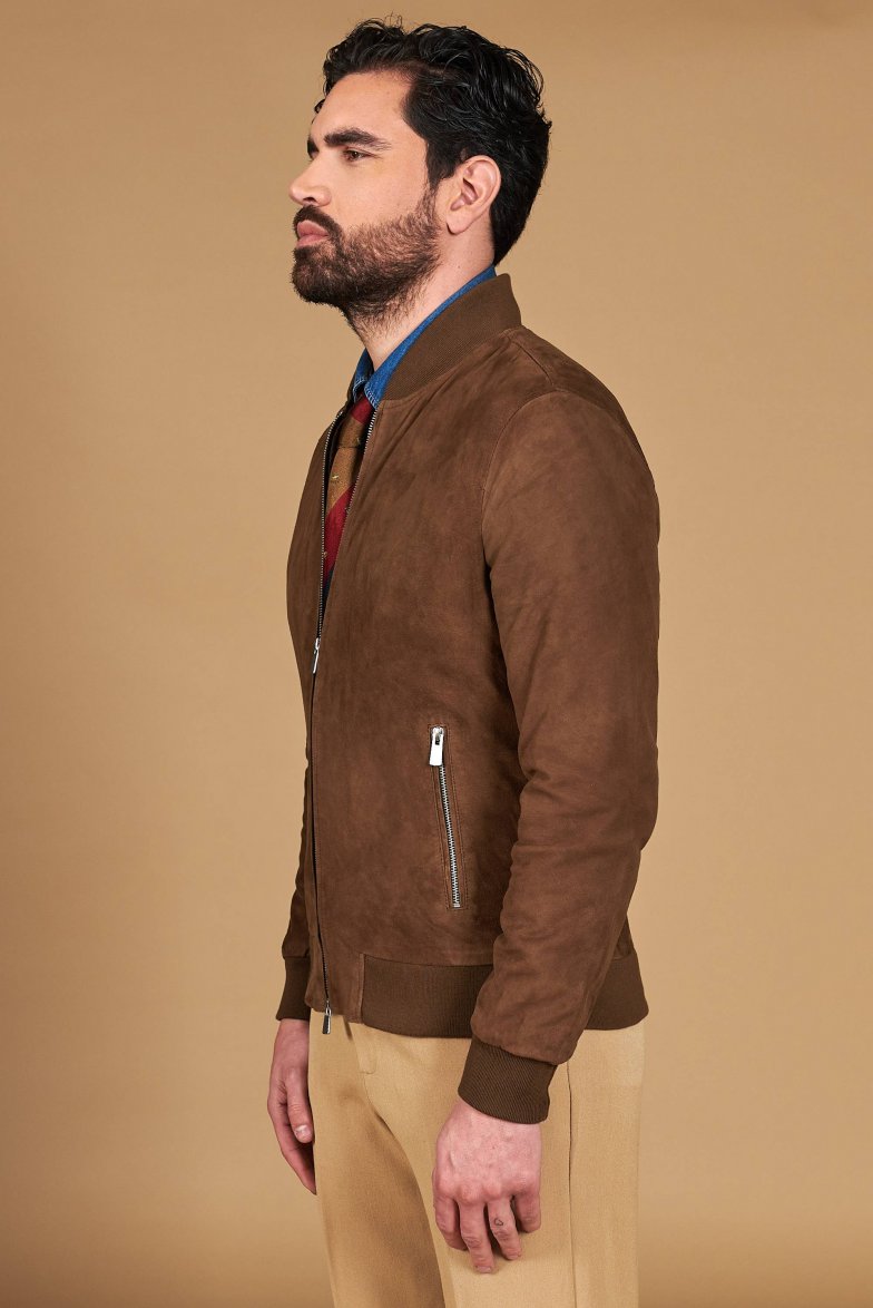 Taupe bomberjacke aus wildleder mit...