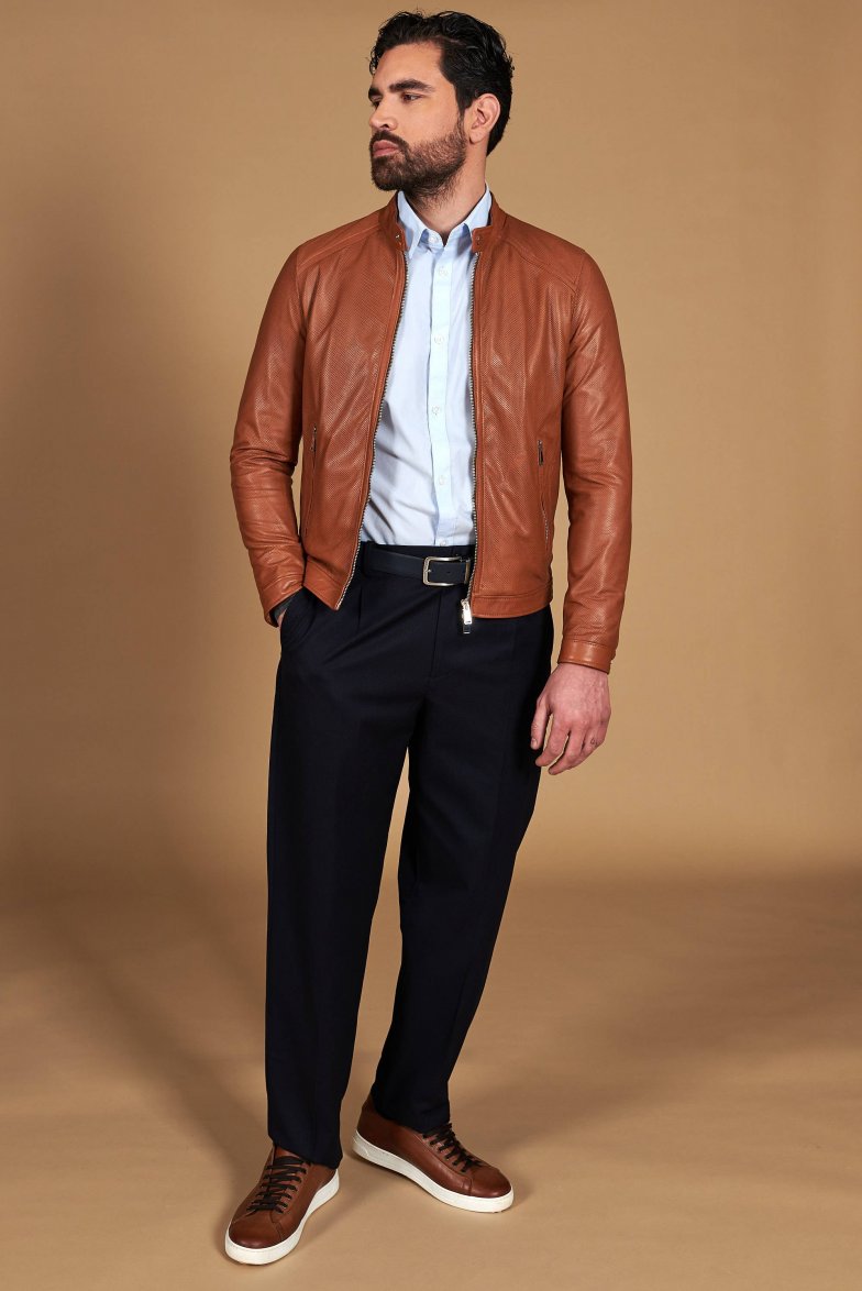 Lederfarben perforiertes Lederjacke...