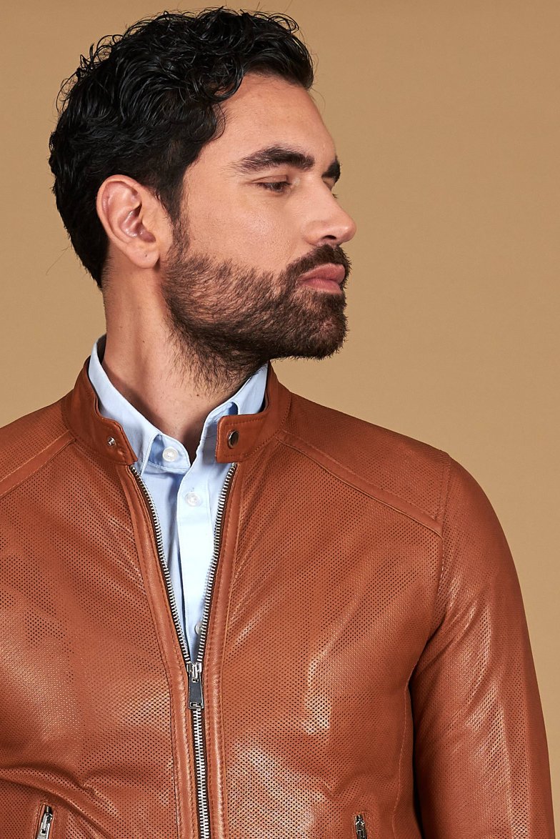 Lederfarben perforiertes Lederjacke...
