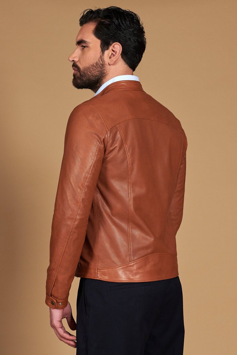 Lederfarben perforiertes Lederjacke...