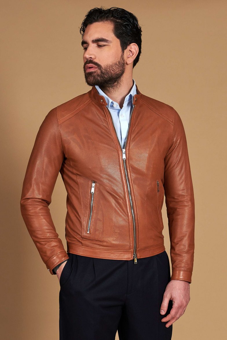 Lederfarben perforiertes Lederjacke...