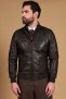 Blouson cuir marron foncé bomber cuir plongé aspect lisse