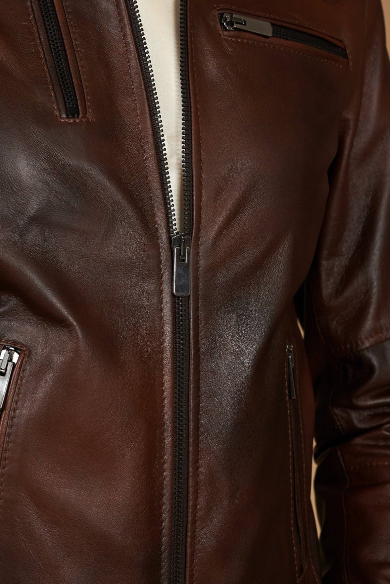 Braune lederjacke bikerjacke...