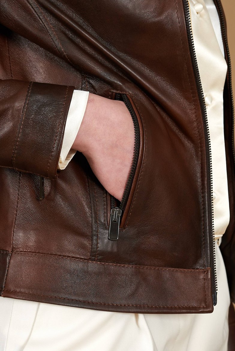 Braune lederjacke bikerjacke...