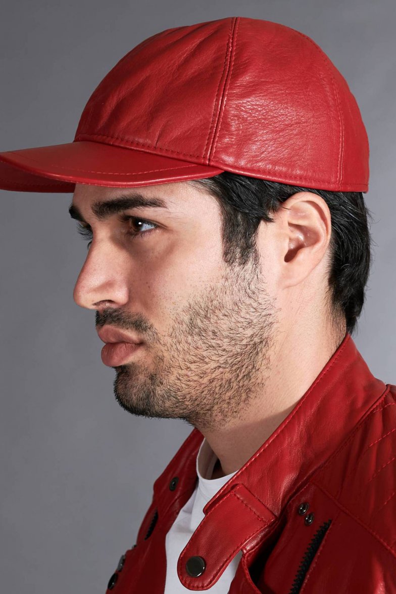 Rote Unisex Ledercap Kappe...