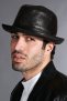 Cappello da uomo in pelle nera stile borsalino