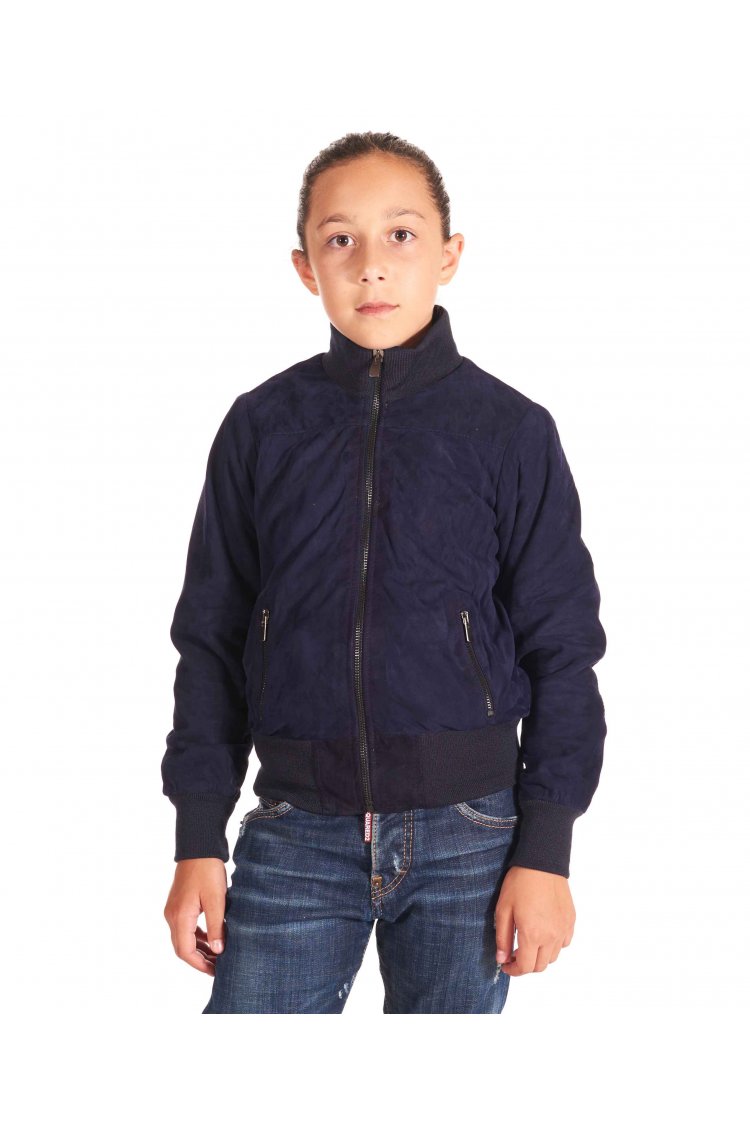 Blaue-Bomberjacke für Kinder aus Wildleder Unisex