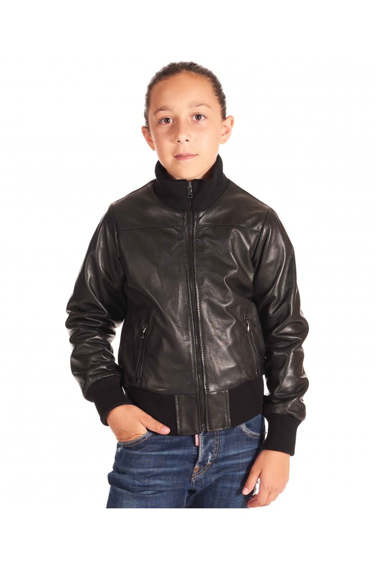 Schwarze leder-bomberjacke für kinder Unisex