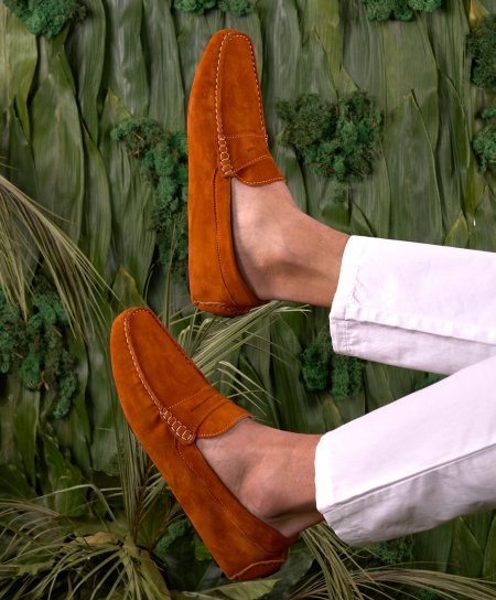 Orange Wildleder Mokassin Schuh für Männer 