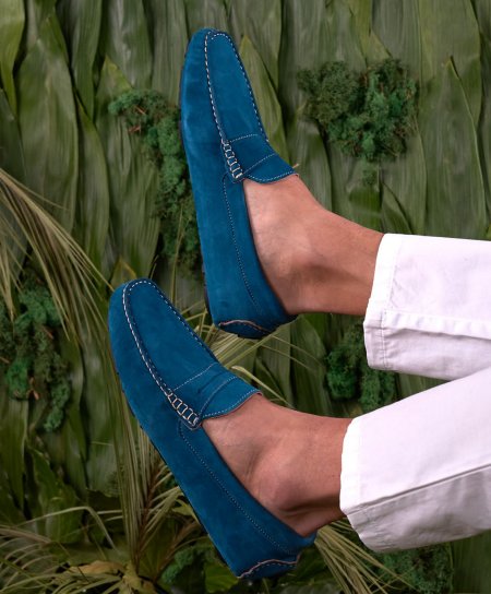Blaue denim Wildleder Mokassin Schuh für Männer