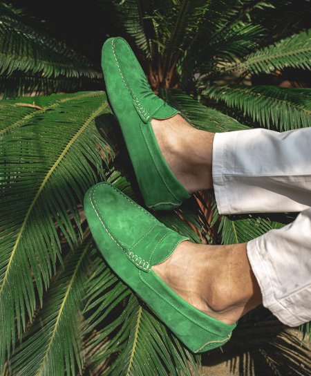Grüner Wildleder Mokassin Schuh für Männer