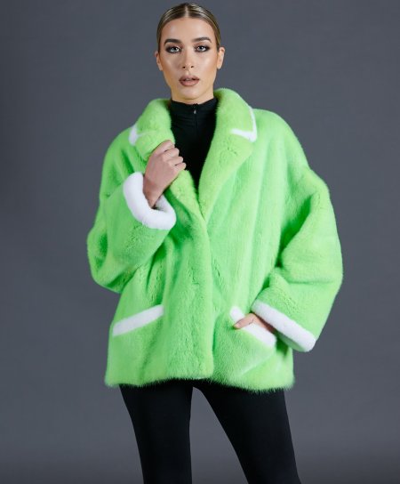 Nerzjacke Kurzejacke mit weiße profile • fluo grune Farbe