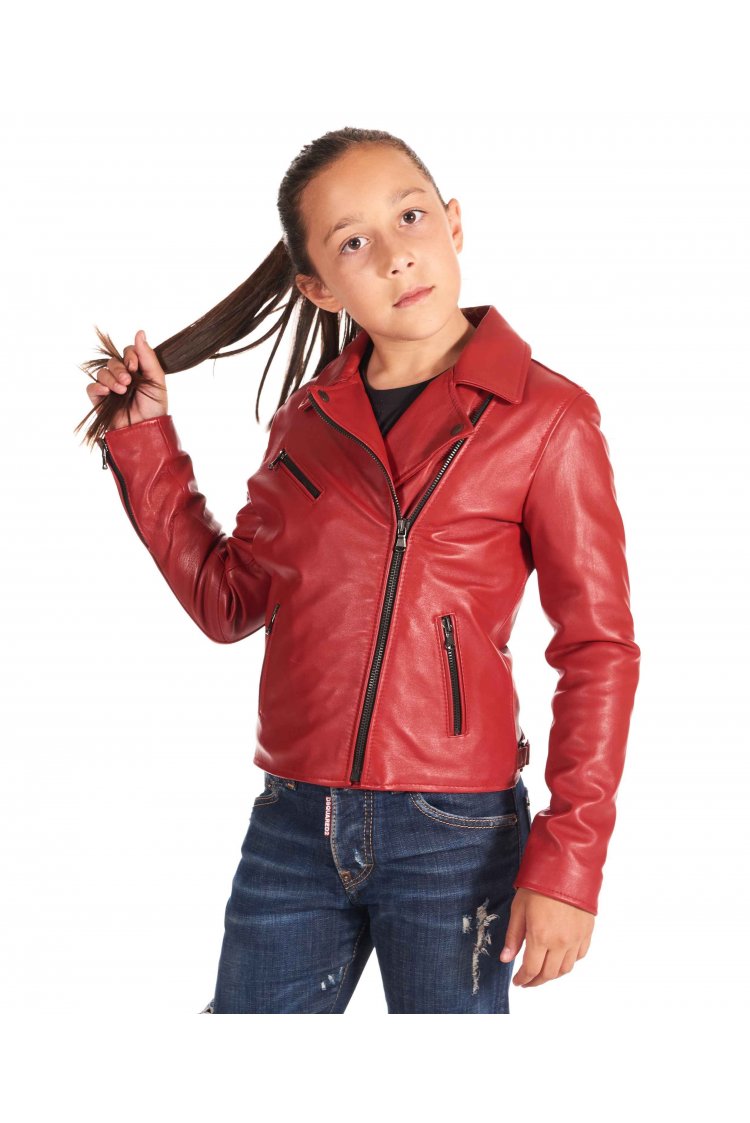 Chiodo baby rote bikerlederjacke für kinder unisex