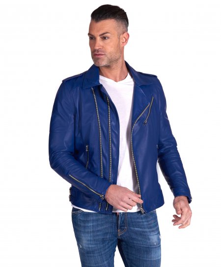 Blau naturleder lederjacke...