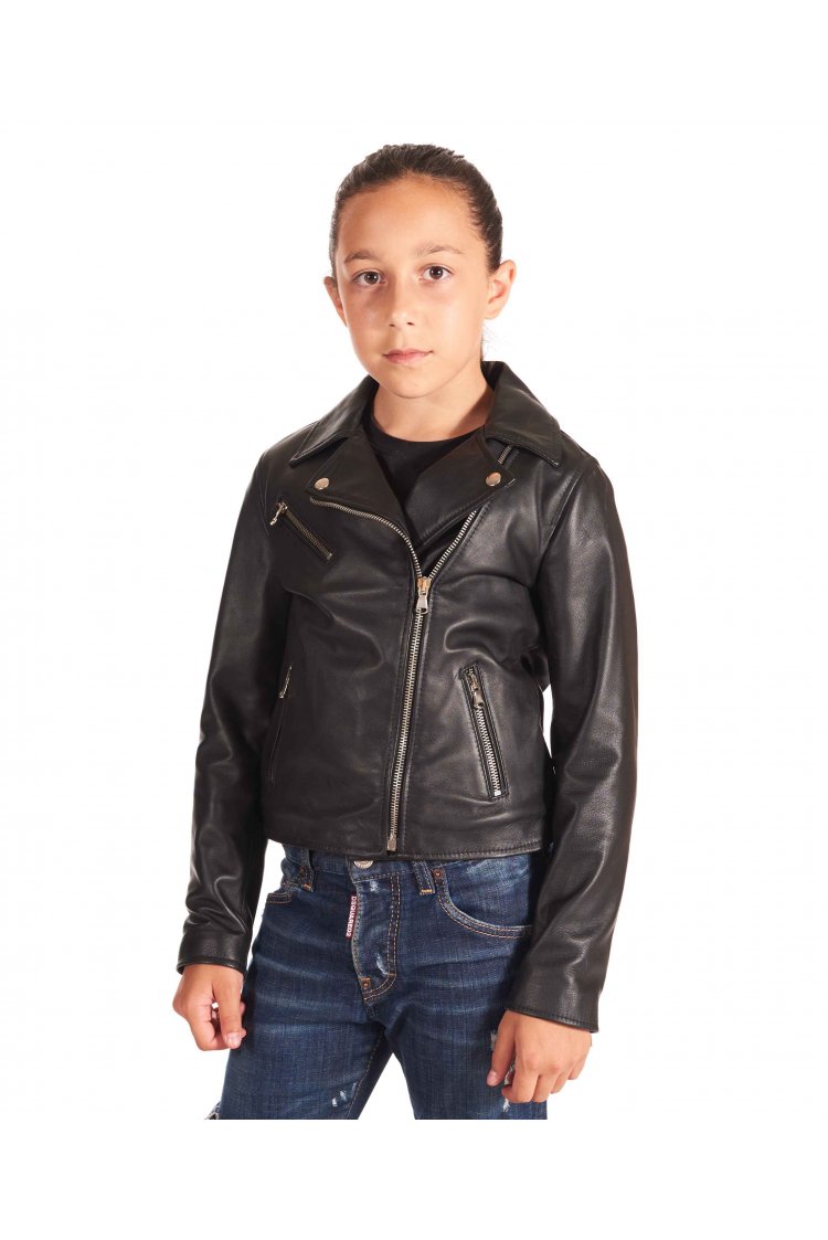 Schwarze bikerlederjacke für Kinder unisex