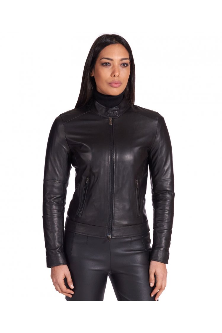 schwarze bikerjacke aus glattem nappa lammleder