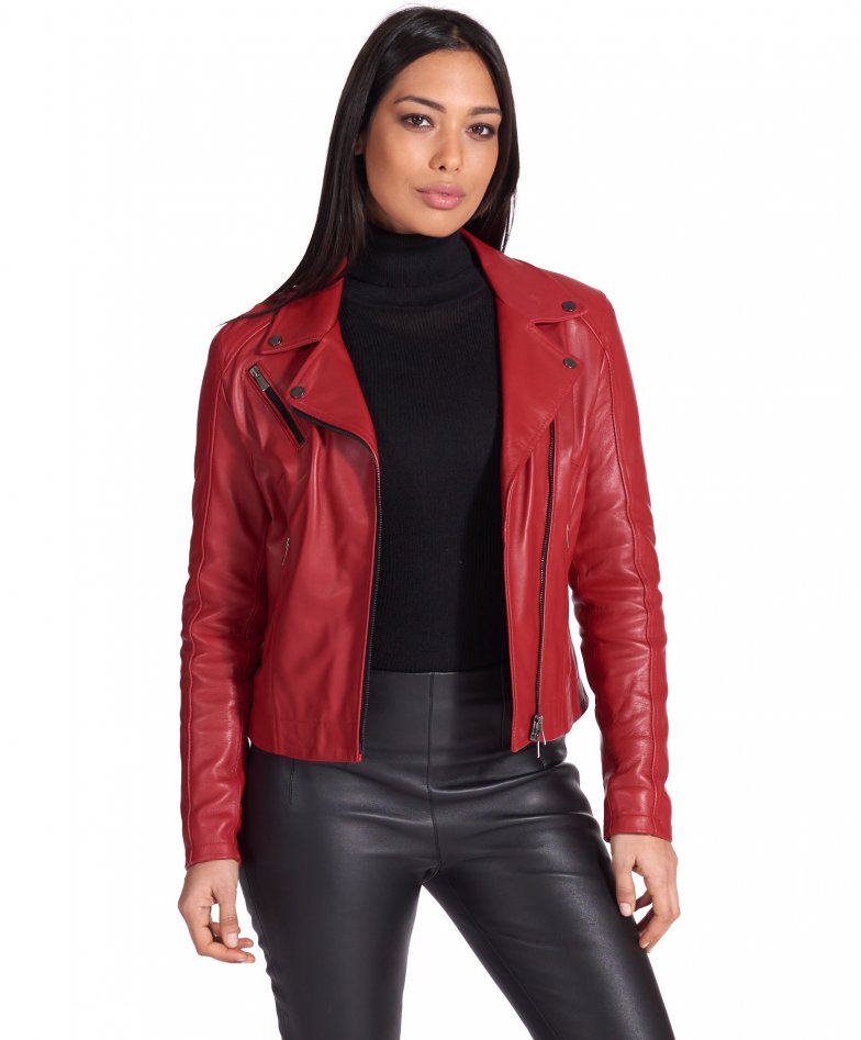 rote bikerjacke aus nappaleder mit...