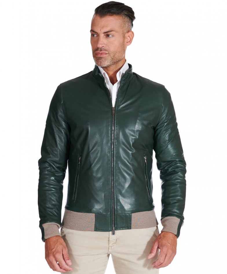Grüne lederjacke bomberjacke beige...