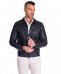 Giacca in pelle blu scuro collo camicia effetto liscio