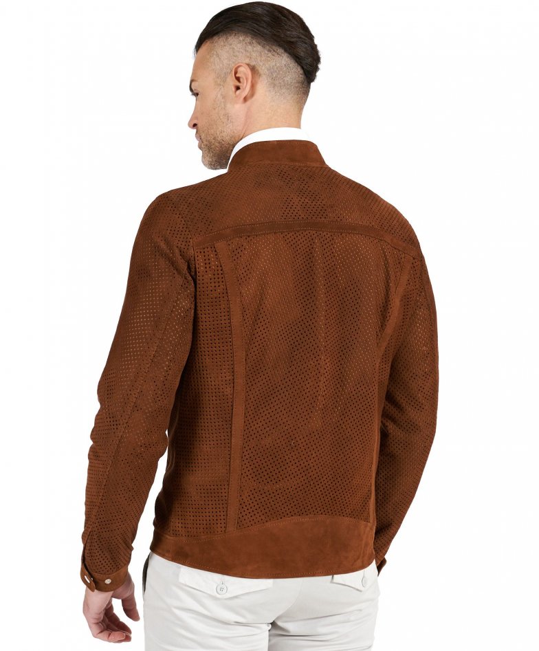 Lederfarben perforierte lederjacke...