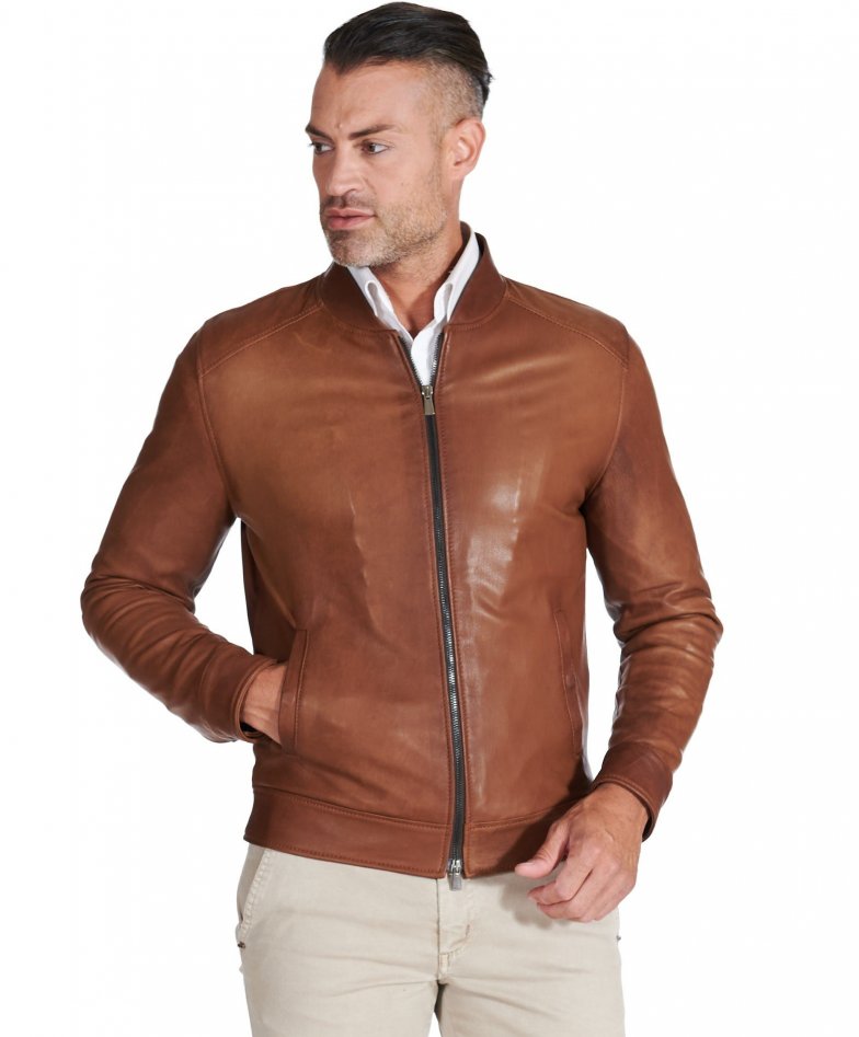 Italienische lederjacken herren lederjacke männer cognac Marlon | D'Arienzo