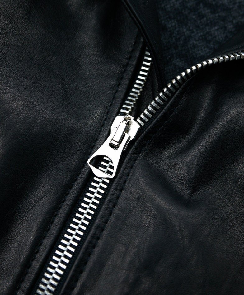  Schwarz gewaschene Lederjacke mit...