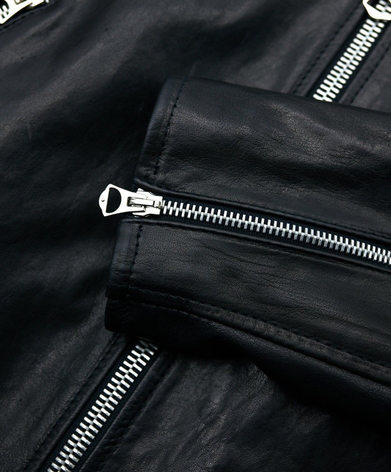  Schwarz gewaschene Lederjacke mit...