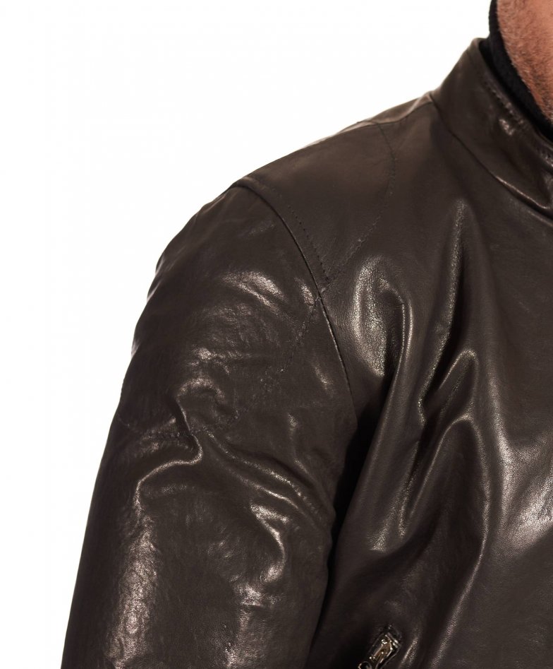  Schwarz gewaschene Lederjacke mit...