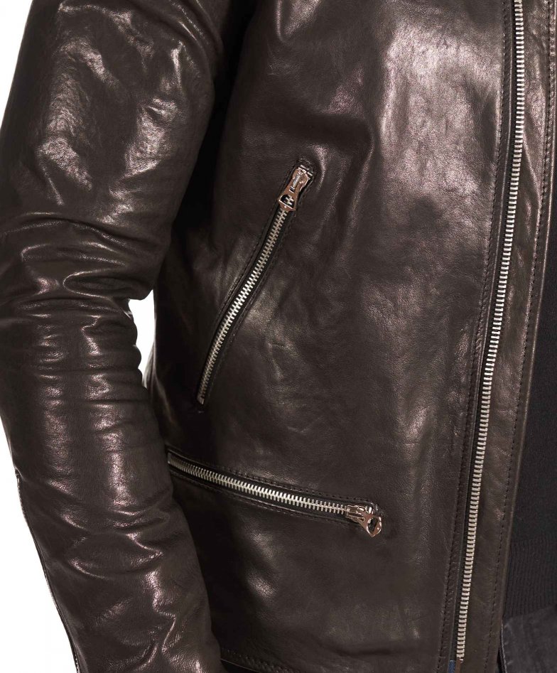  Schwarz gewaschene Lederjacke mit...