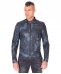 Giacca in pelle mimetica blu collo coreana effetto liscio