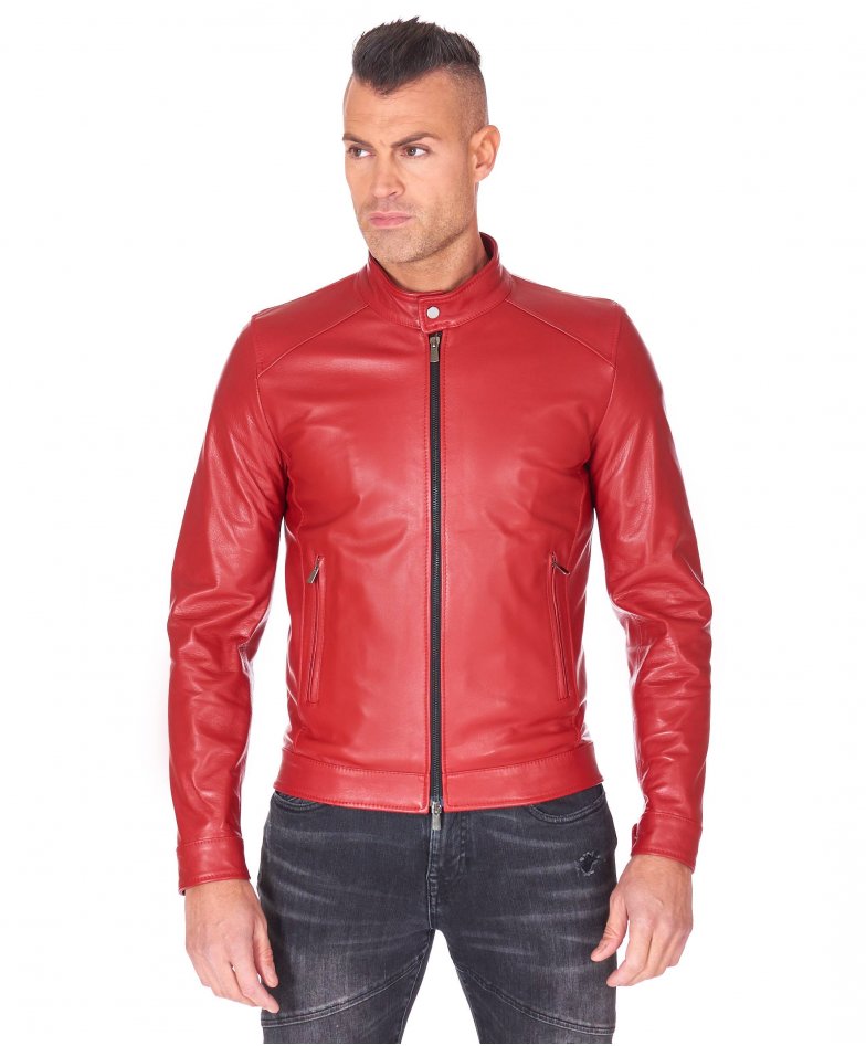 Rote lederjacke nappaleder mit...