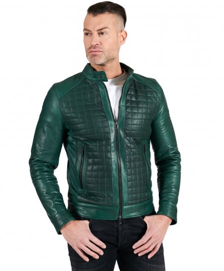 Grüne lederjacke karierte Biker-Steppjacke 