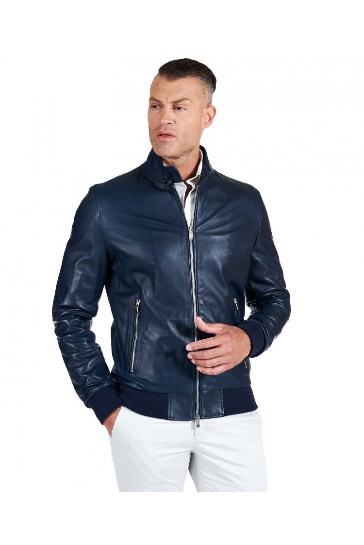 Bomber blaue lederjacke...