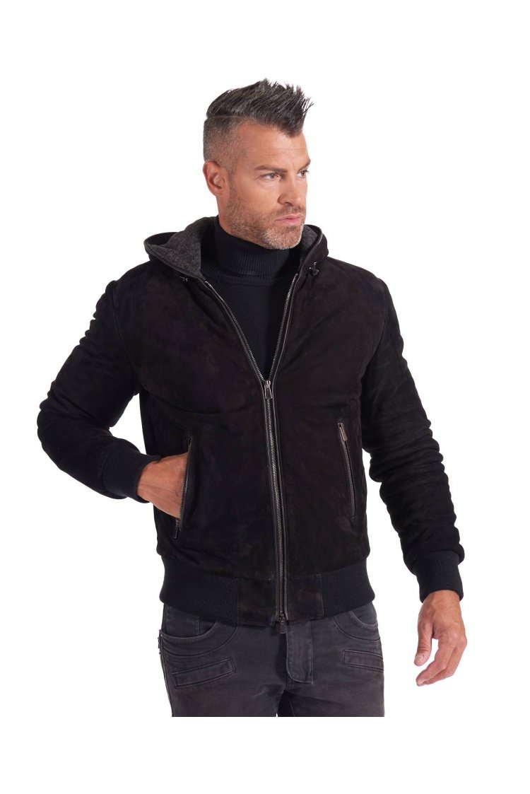 Schwarze wildlederjacke mit...