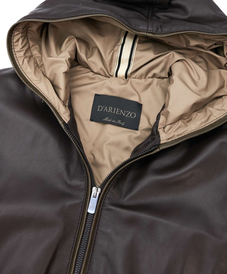 Dunkelbraun lederjacke mit kapuze...