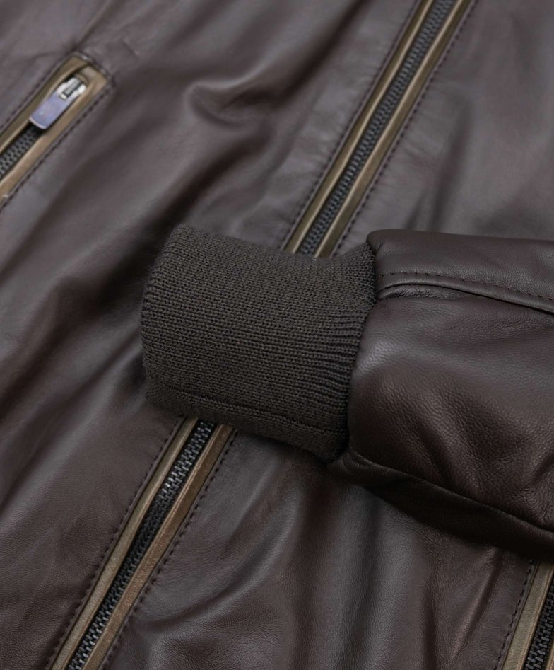Dunkelbraun lederjacke mit kapuze...