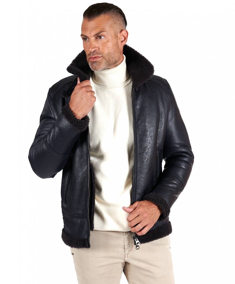 Lederjacke blaue wildleder hemdkragen...