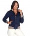 Bomber in pelle scamosciata blu collo in lana merino