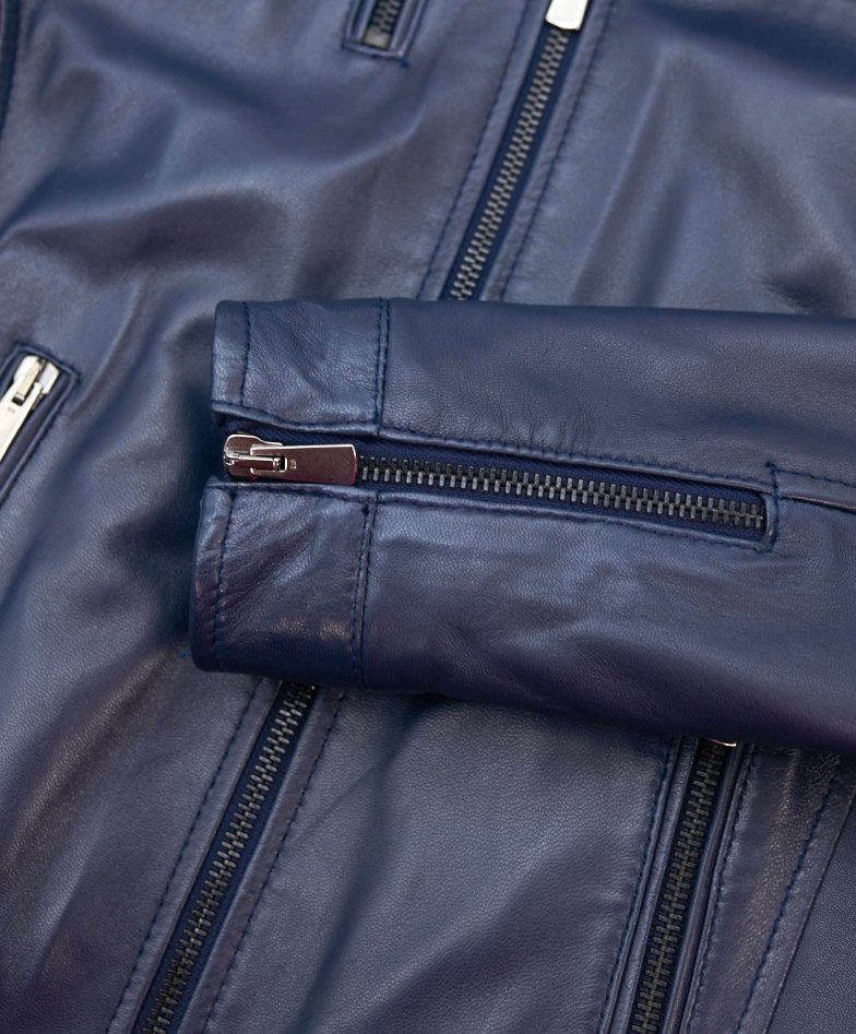 Blaue naturleder bikerlederjacke vier...