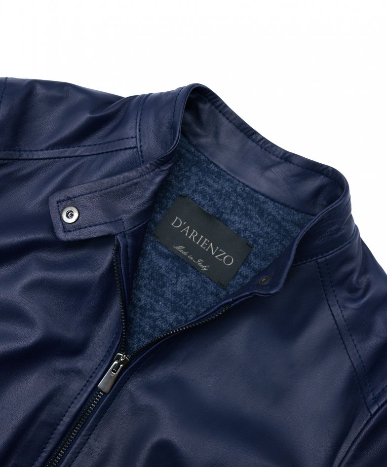 Blaue bikerjacke naturleder lammleder...