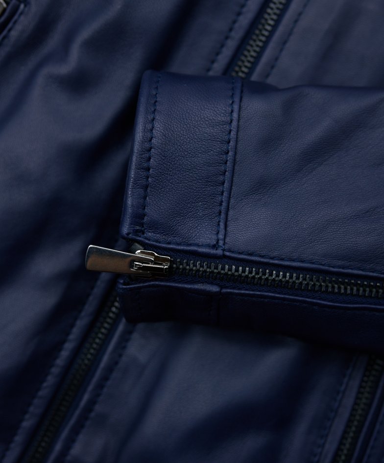 Blaue bikerjacke naturleder lammleder...