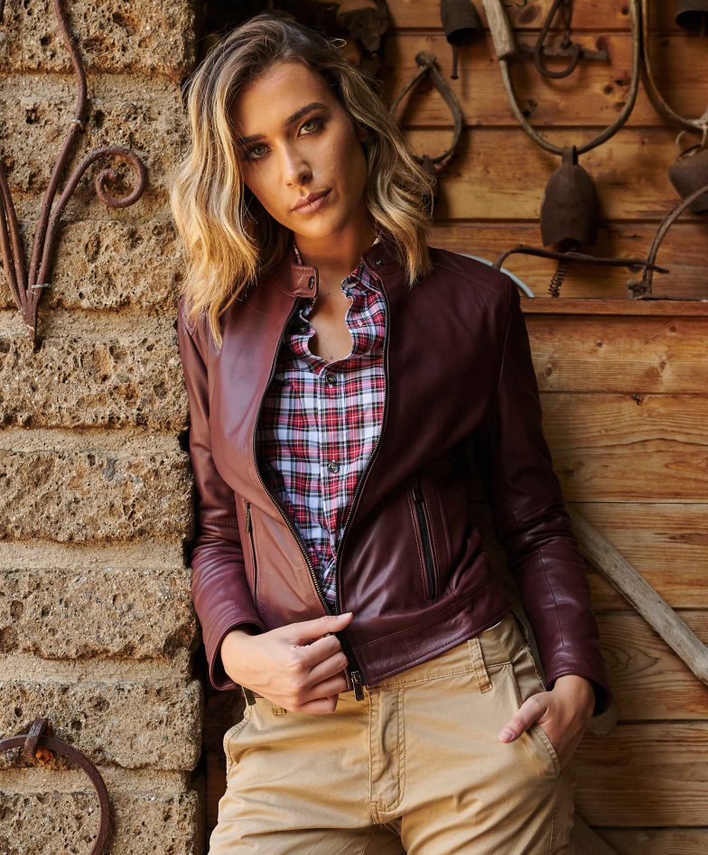 Burgunder bikerjacke naturleder...