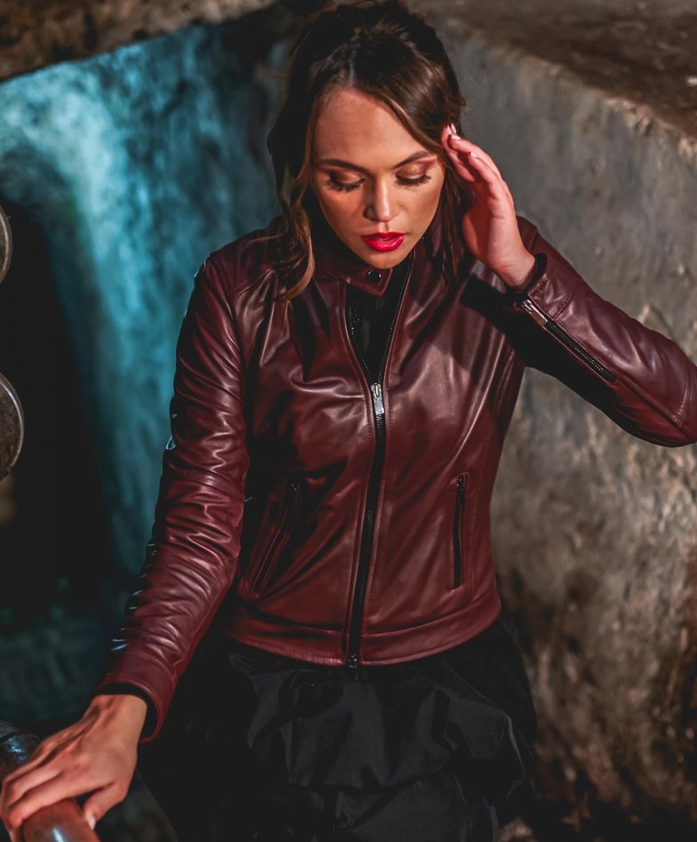 Burgunder bikerjacke naturleder...