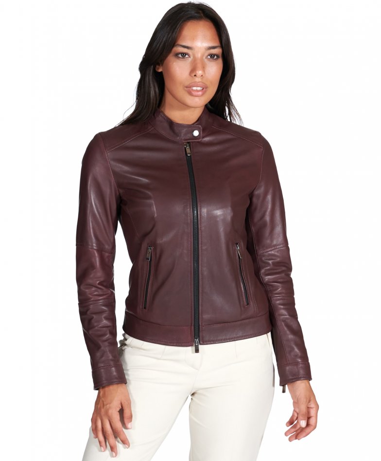 Burgunder bikerjacke naturleder...