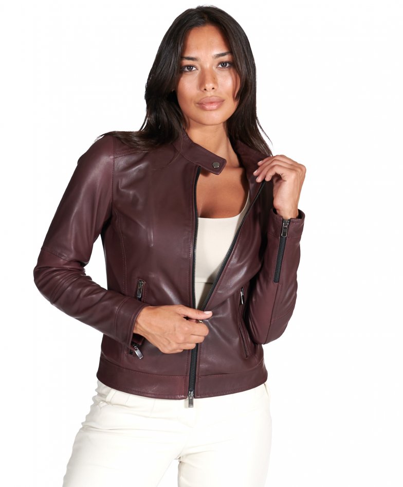 Burgunder bikerjacke naturleder...