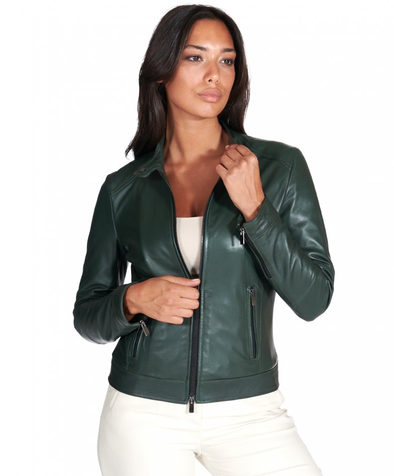 Grün bikerjacke naturleder lammleder...