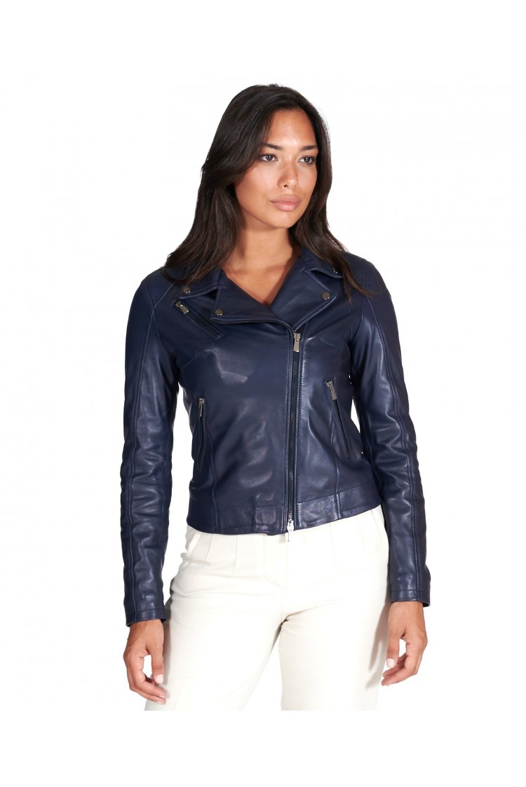 Blaue biker lederjacke...