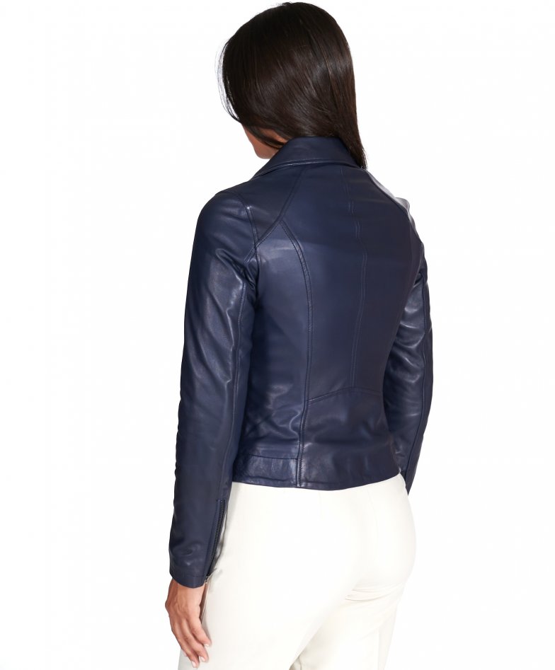 Blaue biker lederjacke naturleder mit...