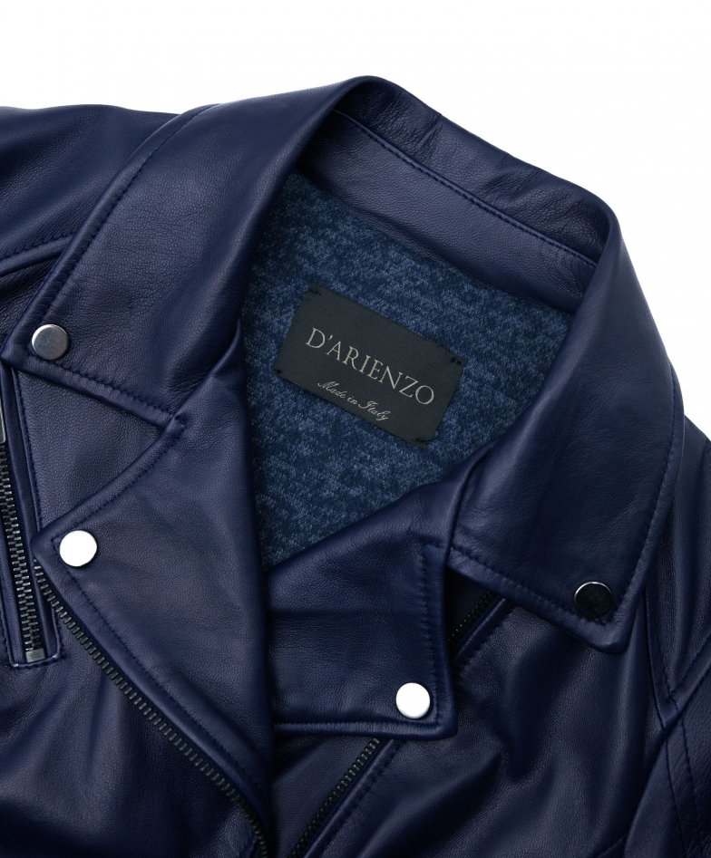 Blaue biker lederjacke naturleder mit...