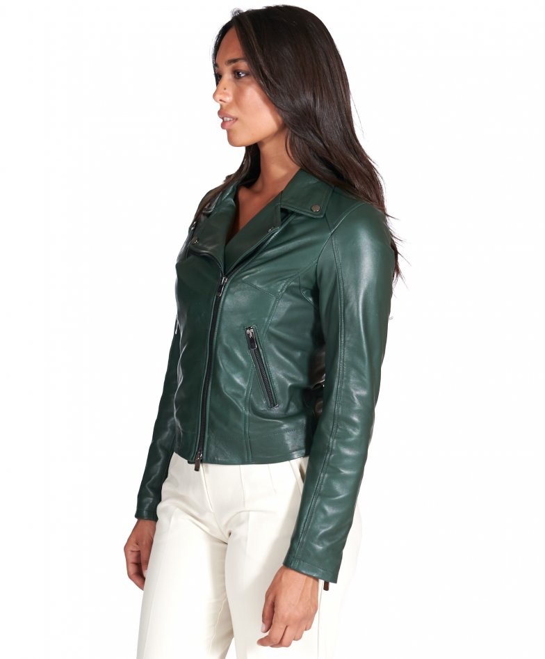 Grüne biker lederjacke naturleder mit...